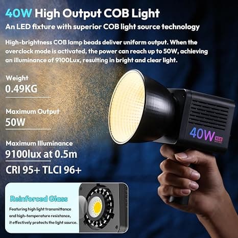 Ulanzi 40W RGB LED Light Portable COB Video Light with Power Adapter
