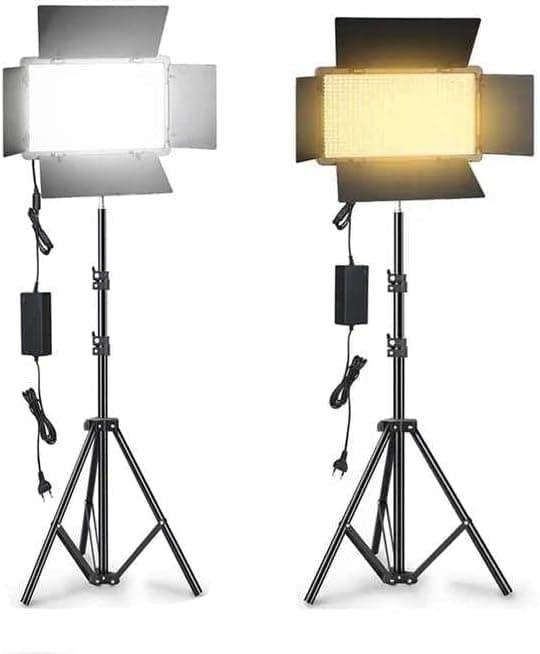 Professional Photo & Video Pro LED 800 Bi-Color Panel Light | 3200K–6500K Adjustable Temperature, 800 LEDs, Barn Doors & AC Adapter
