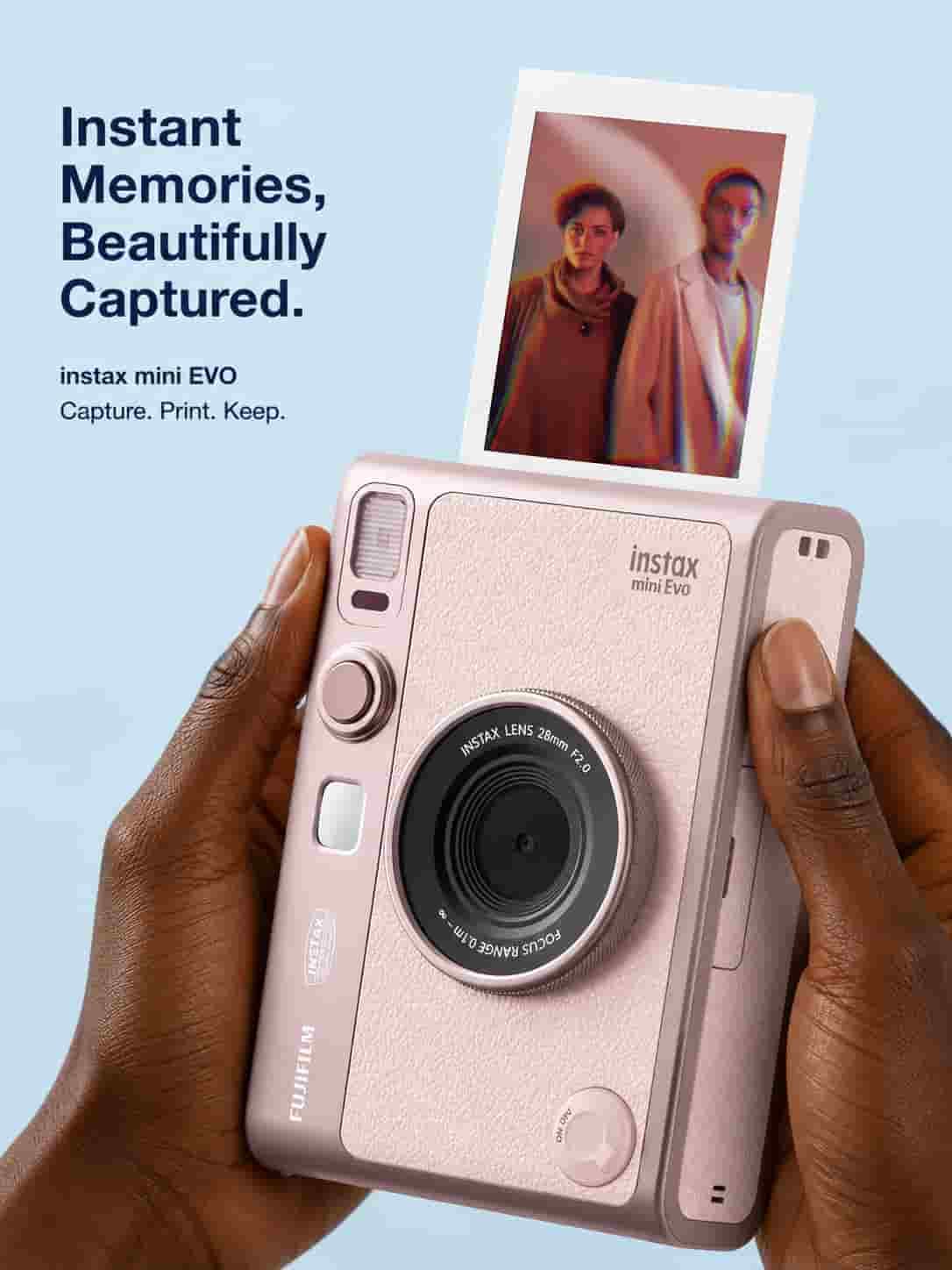 Fujifilm Instax Mini Evo Hybrid Instant Camera (Gentle Rose Pink) | 100 Lens & Film Effects, LCD Screen, Bluetooth Smartphone Printer
