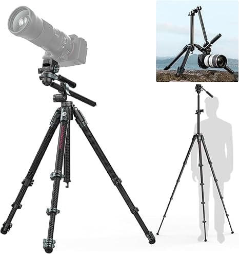 Ulanzi JJ06 GlideGo 73.6″ Carbon Fiber Travel Video Tripod with Articulating Center Column & Dual 360° Pan Head (T081)