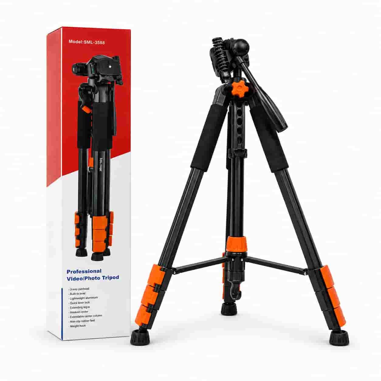 SML 3588 Heavy-Duty Professional Tripod Stand | 170cm Max Height, 3-Way Pan Head, Quick Release Plate, Smartphone Holder & Carrying Bag