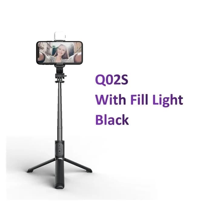 Q02S Fill Light Bluetooth Selfie Stick Tripod Mobile Phone Holder(Black)